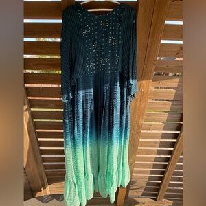 Teal and Green Ombre Maxi Dress Suit Salwar Desi Indian Pakistani Modest